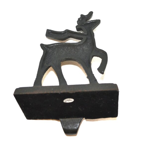 Cast Metal Christmas Stocking Holder Reindeer With Scarf Holiday Decor - Picture 2 of 2